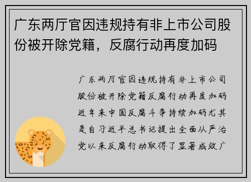 广东两厅官因违规持有非上市公司股份被开除党籍，反腐行动再度加码