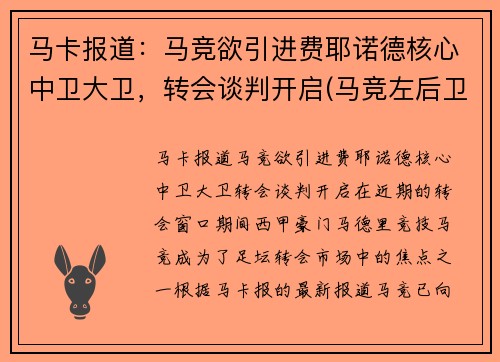马卡报道：马竞欲引进费耶诺德核心中卫大卫，转会谈判开启(马竞左后卫费利佩)