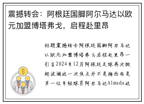 震撼转会：阿根廷国脚阿尔马达以欧元加盟博塔弗戈，启程赴里昂